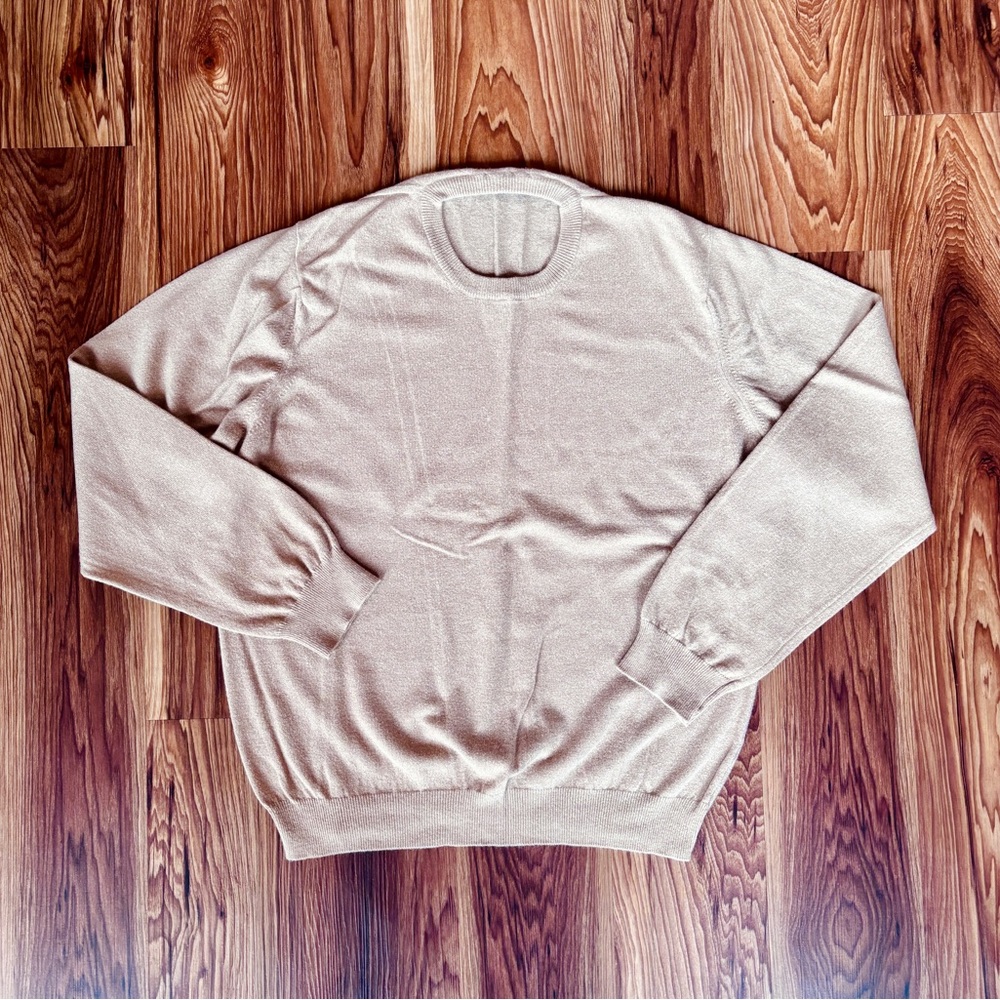 Saks Fifth Avenue Cashmere Cotton Tan Crewneck Sweater Made in Scotland